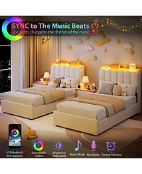 homfan Upholstered Platform Bed Frame with Led Storage Headboard and 2 Drawers