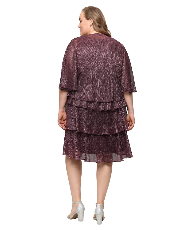 Sl Fashions Plus 2-Pc. Metallic Tiered Dress & Jacket Set