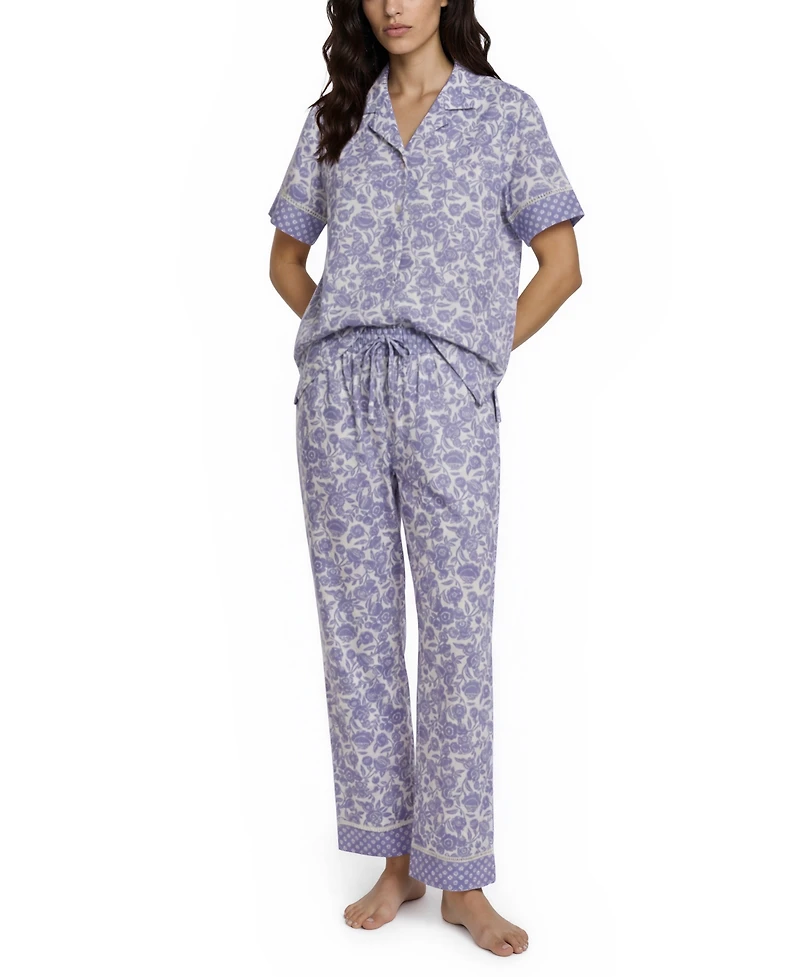 Vera Bradley Women's Iconic Twin Print Notch Top and Pajama Capri Pants, 2 Piece Set