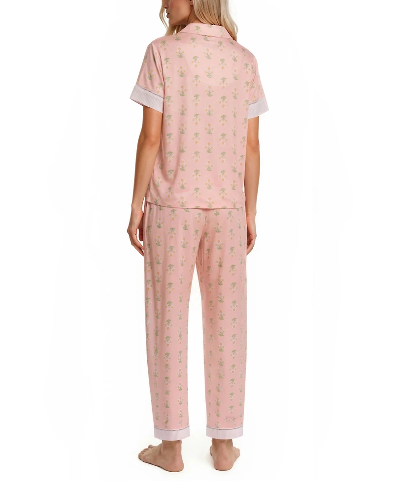 Vera Bradley Women's Iconic Twin Print Notch Top and Pajama Capri Pants, 2 Piece Set