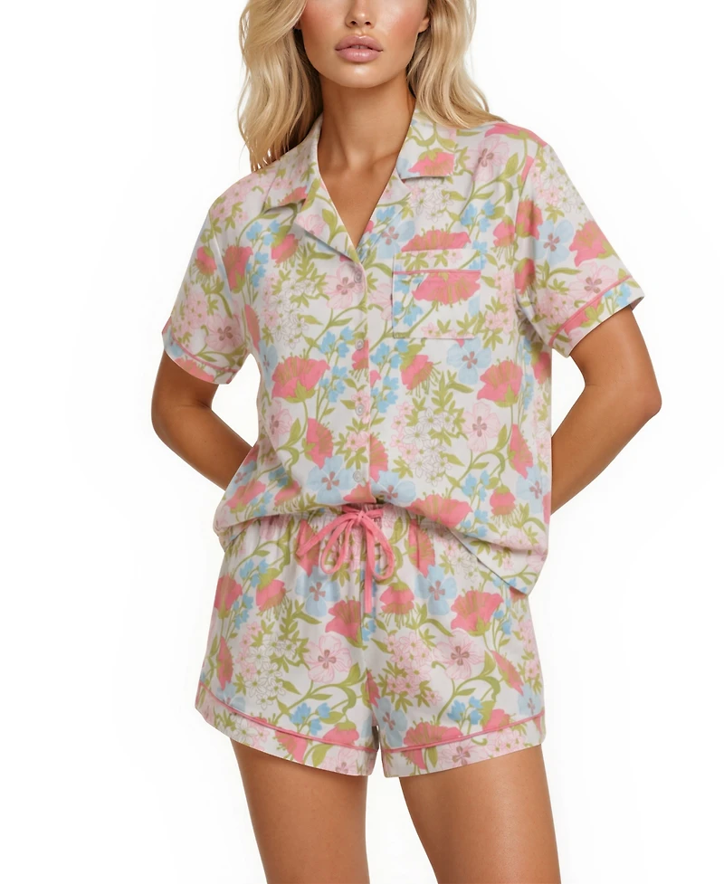 Vera Bradley Women's Iconic Print Notch Collar Shirt and Pajama Shorts, 2-Piece Set