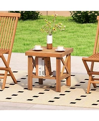 Gymax Outdoor Side Table Acacia Wood Adirondack Table with Storage Shelf