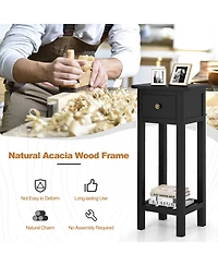 Gymax Solid Wood Side Table Rectangular Sofa Side Table with Acacia Wood Top Telephone Table