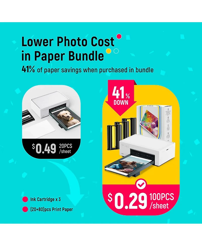 Liene Amber M100 Instant Photo Printer with 3x Ink Cartridges Refill