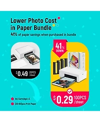 Liene Amber M100 Instant Photo Printer with 3x Ink Cartridges Refill