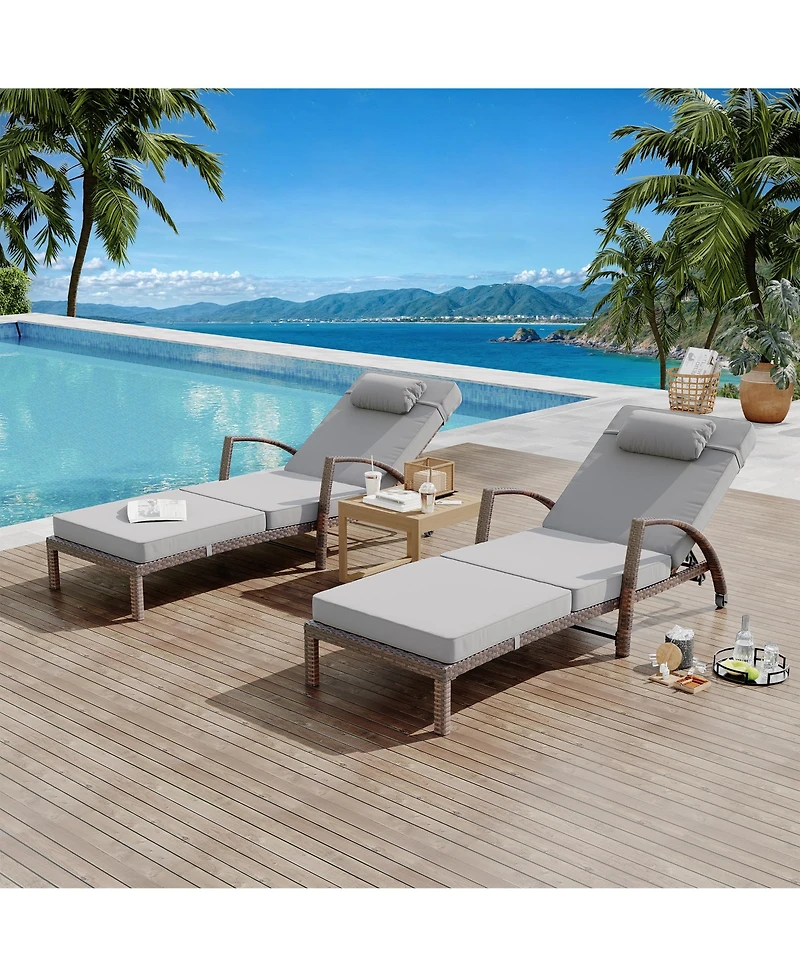 Homfan Adjustable Wicker Outdoor Chaise Lounge Chair with Wheels and Thick Washable Cushion, 5-Position Rattan Patio Recliner for Pool Garden