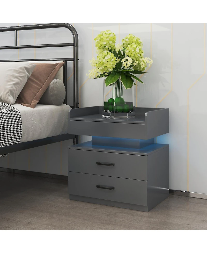 Streamdale Furniture Led Nightstand Drawers and Storage