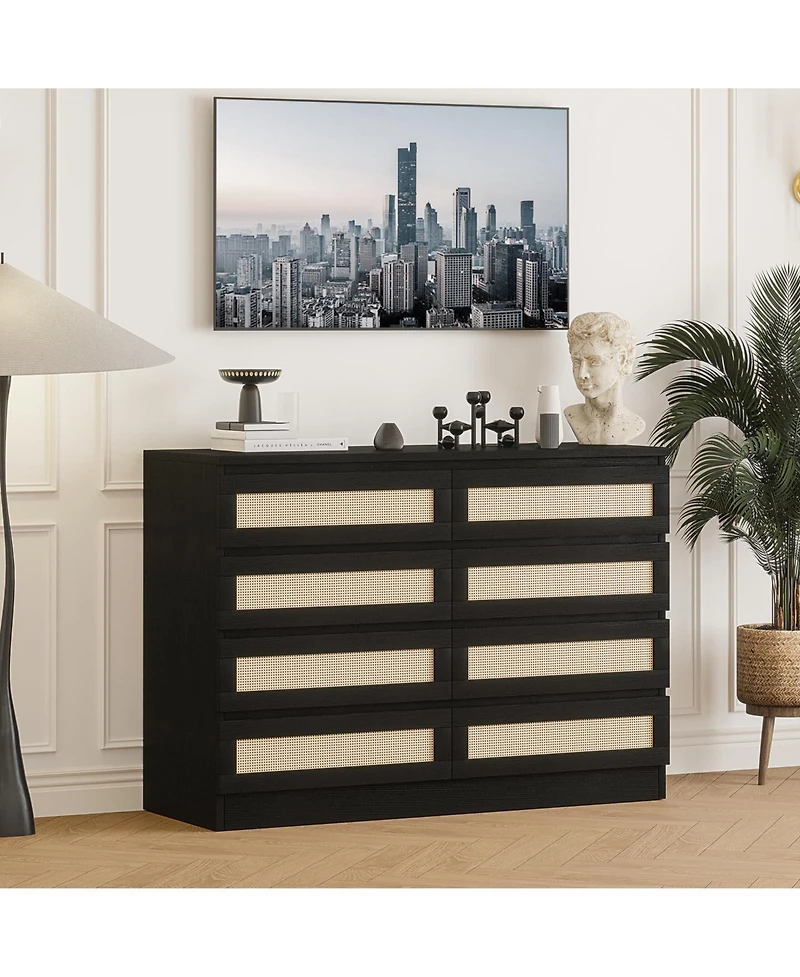 gaomon Rattan Dresser 8 Drawer Double for Bedroom