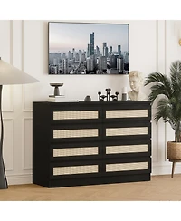 gaomon Rattan Dresser 8 Drawer Double for Bedroom