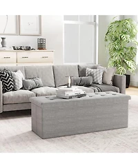 Slickblue End of Bed Folding Ottoman Bench with Linen Upholstery and Hidden Storage