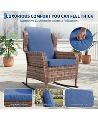 homfan Outdoor Wicker Rocking Chair with Cushions, All-Weather Patio Rocker for Porch, Deck, Balcony, or Garden