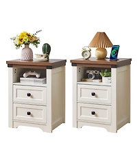 Streamdale Furniture Farmhouse Charging Nightstand with Drawer and Shelf