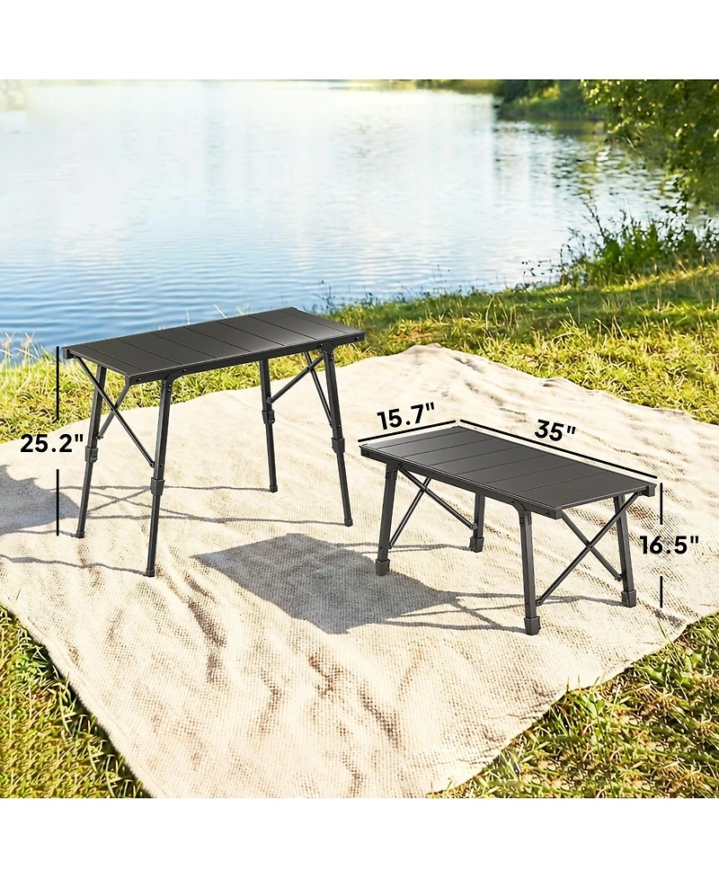 Outsunny Folding Picnic Table Adjustable Height 35" x15.7