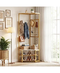 Slickblue Freestanding Corner Hall Tree with Removable Hooks & Shelves