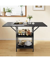 Slickblue Rectangular Kitchen Table with Open Shelves and Metal Legs 4-6 Seater