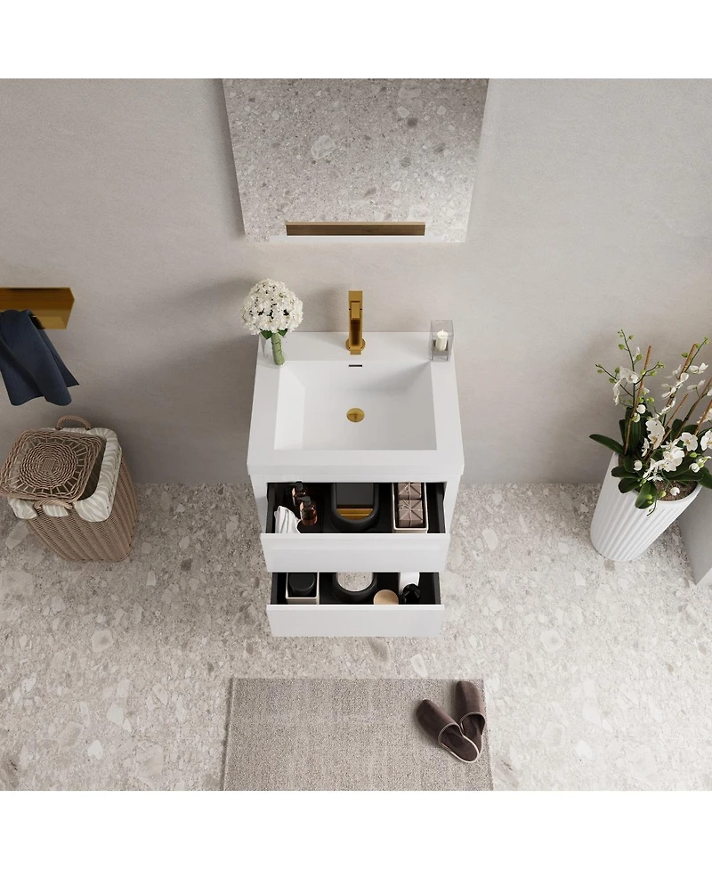Sillysis Wall Mounted Bathroom Vanity with Glossy Resin Sink, Soft Close Drawers