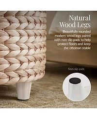 Best Choice Products 17" Round Storage Ottoman with Lid - Handwoven Water Hyacinth Modern Footstool