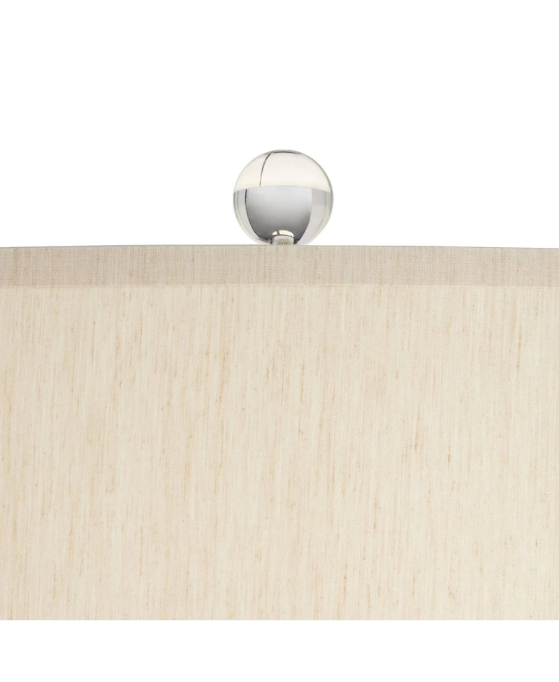 Possini Euro Design Teresa Modern Coastal Table Lamp with Square Riser 32.5 Inches Tall Drip Ceramic Drum Shade for Bedroom Living Room
