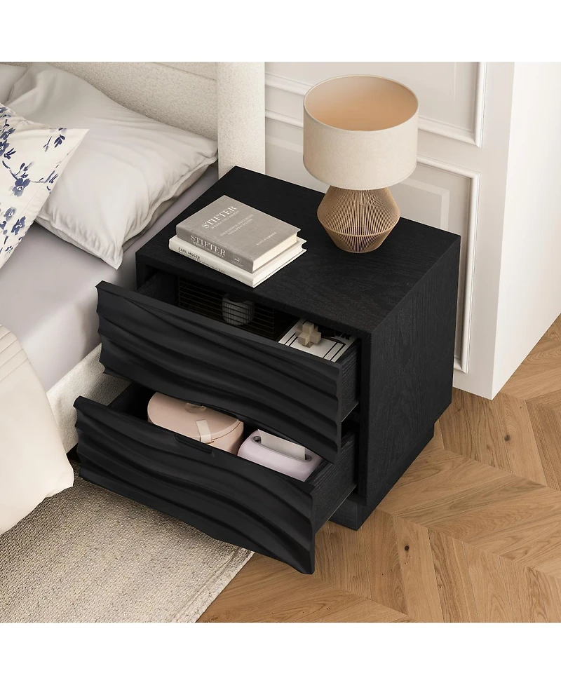 Streamdale Furniture Solid Wood Nightstands Set of 2, Bedside Table with 2 Drawers