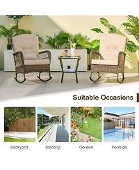 GarveeLife Outdoor Wicker Rocking Chairs, Pe Rattan Garden Rocking Chairs Wicker Garden Armchair with Thick Cushion Pillow Patio Rocker Chair