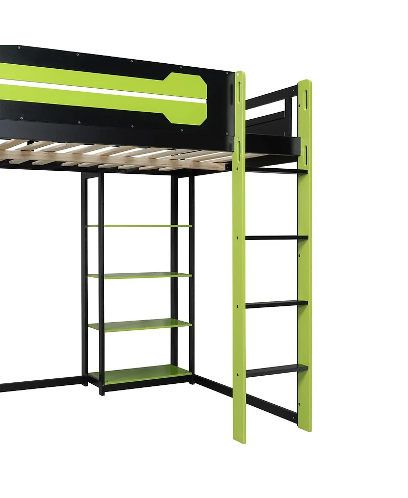 Streamdale Furniture Wood Loft Bed w/Desk, Shelves, Power, Usb/Type-c, Rgb Light