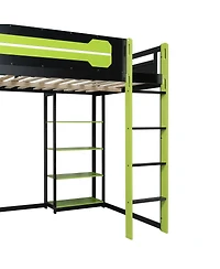 Streamdale Furniture Wood Loft Bed w/Desk, Shelves, Power, Usb/Type-c, Rgb Light
