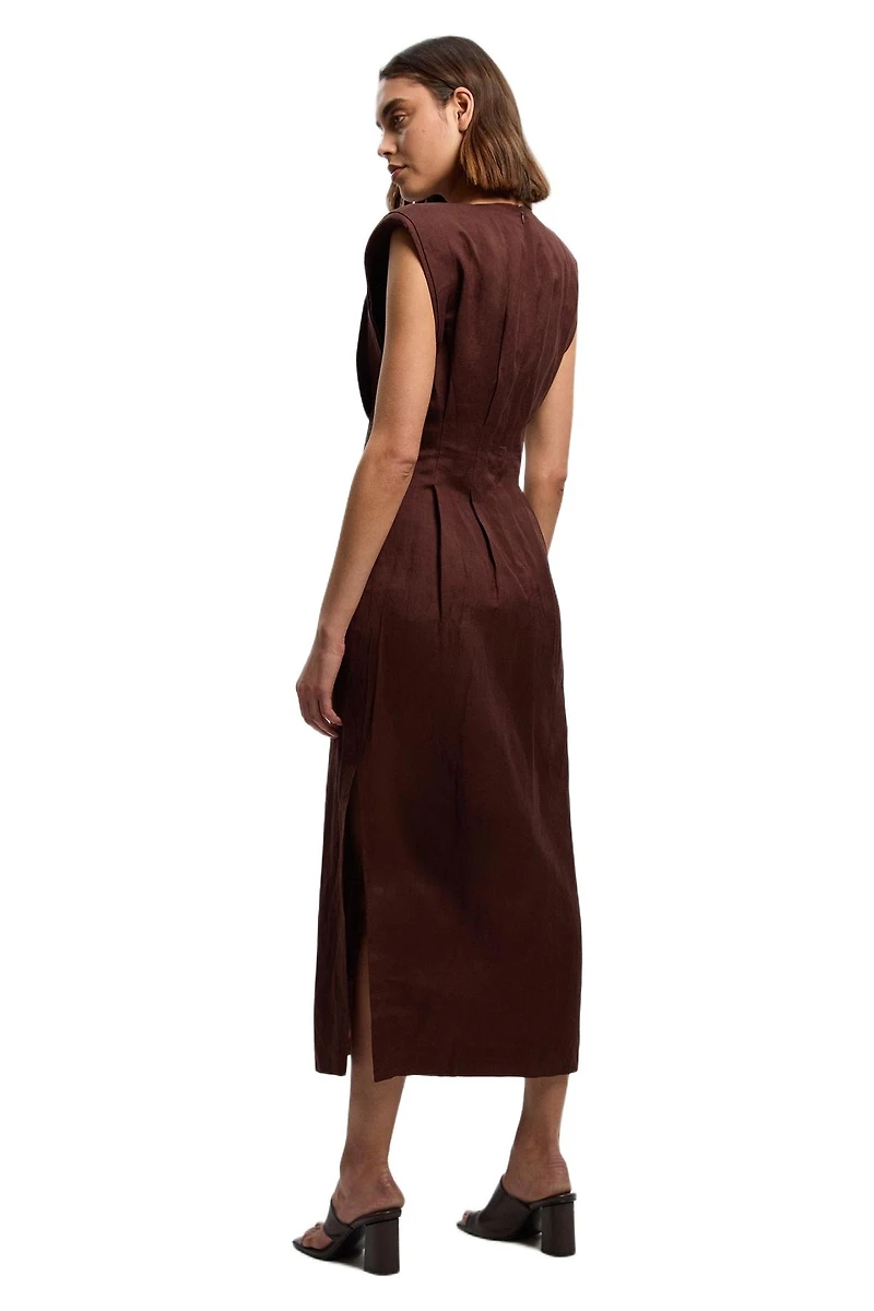 Karen Millen Women's Linen Blend Pintuck Midi Dress