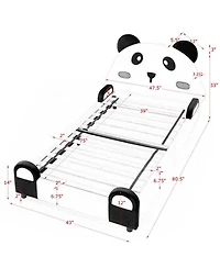 Rainsken Twin Size Upholstered Platform Bed, Solid Wood Kids Bed Frame with Cute Panda-Shaped Headboard, Safety Soft Padded Edges for Children
