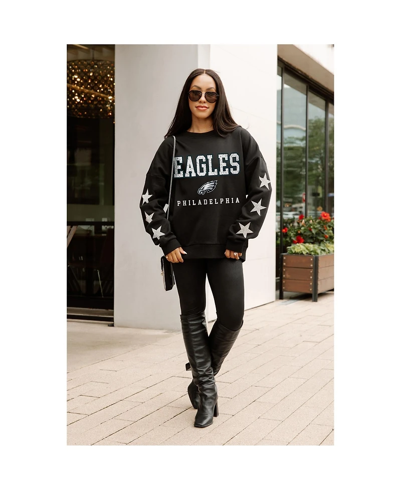 Gameday Couture Women's Black Philadelphia Eagles Velocity Relaxed Rhinestone Pullover Sweatshirt