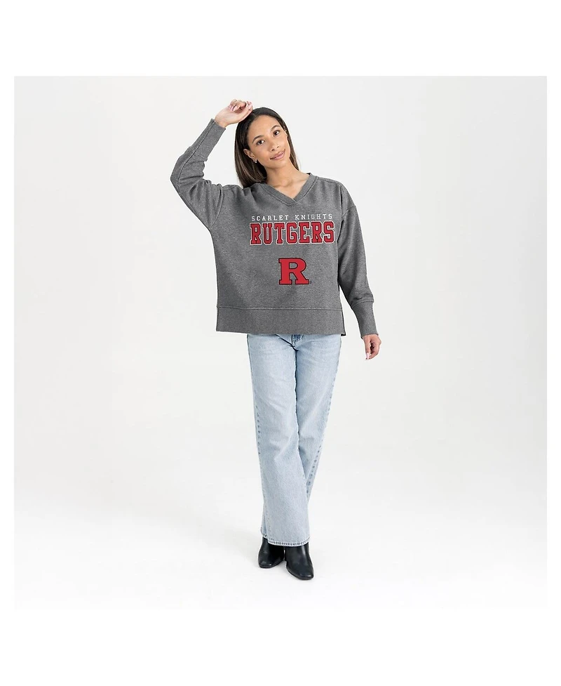Gameday Couture Women's Gray Rutgers Scarlet Knights French Terry V-Neck Pullover Sweatshirt