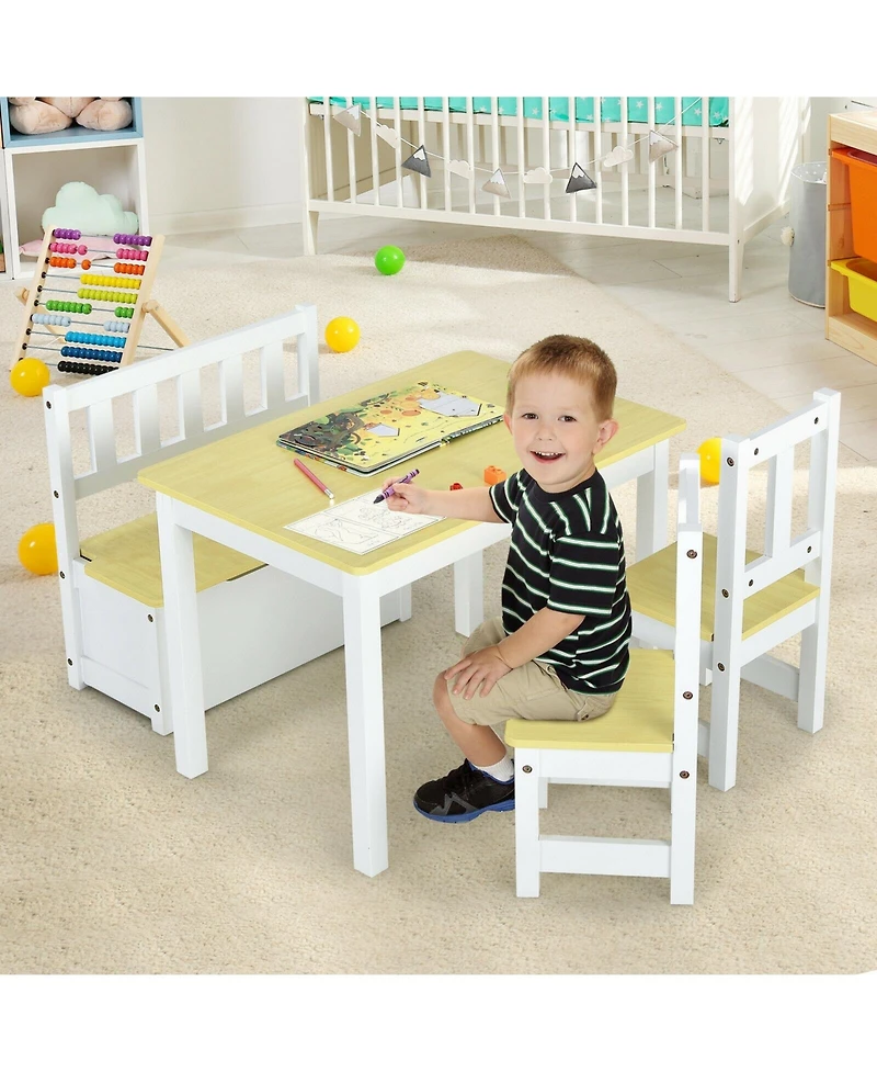 Slickblue Kids Wooden Table and Chairs Set 4 Piece with Study Desk