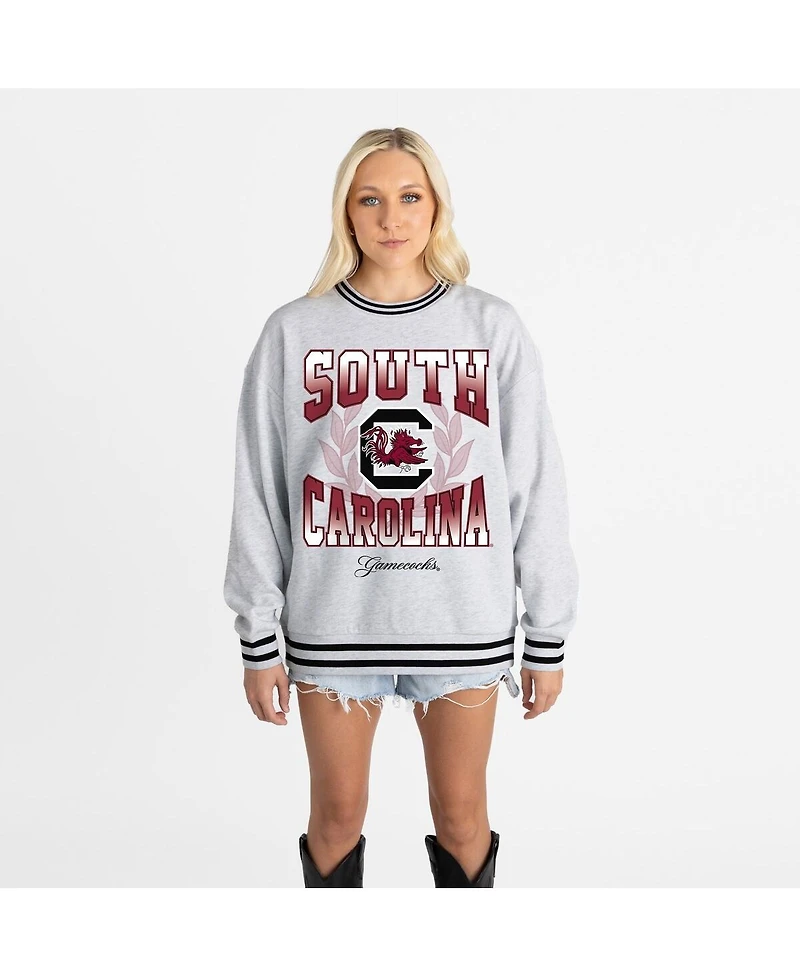 Gameday Couture Women's Ash South Carolina Gamecocks Oversized Fade Route Ringer Stripe Sweatshirt