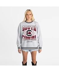 Gameday Couture Women's Ash South Carolina Gamecocks Oversized Fade Route Ringer Stripe Sweatshirt