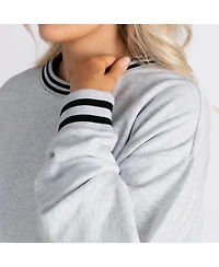 Gameday Couture Women's Ash/Black Pittsburgh Steelers Oversized Gridiron Drive Ringer Stripe Sweatshirt