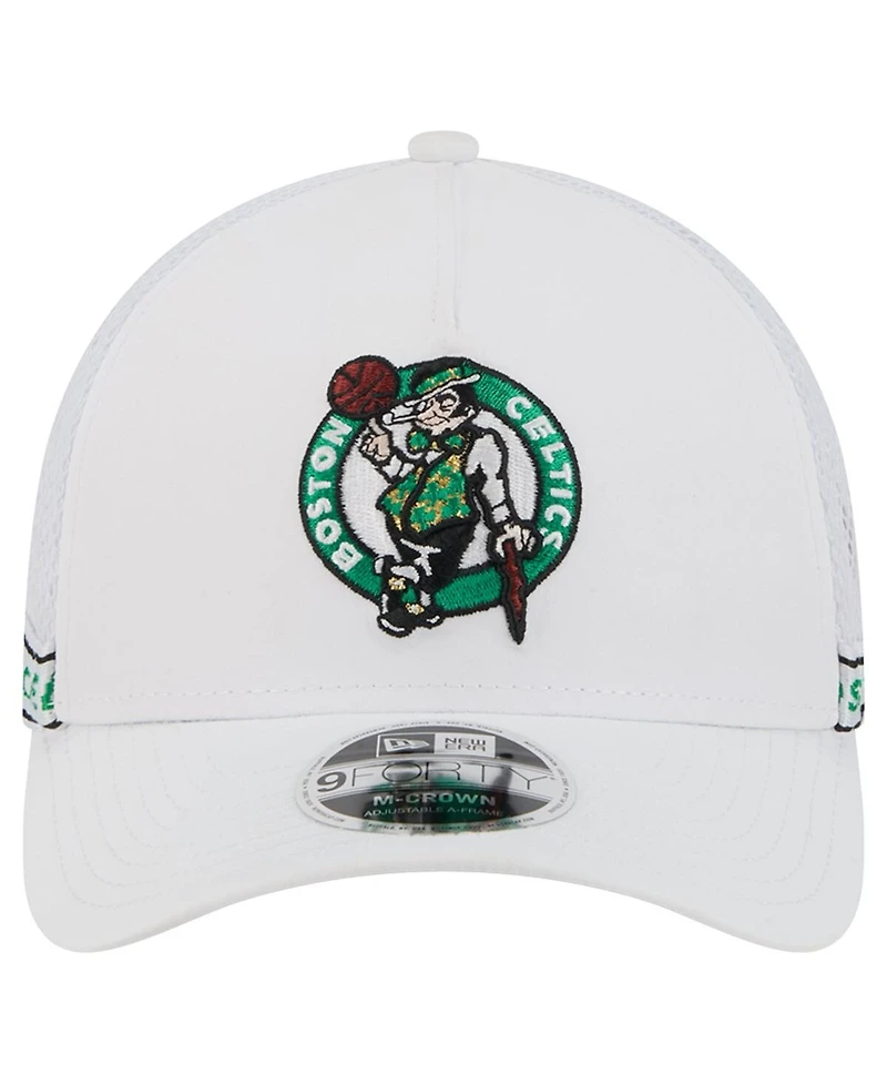 New Era Men's White Boston Celtics Featherweight Team Tape 9FORTY M-Crown A-Frame Adjustable Hat