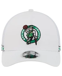 New Era Men's White Boston Celtics Featherweight Team Tape 9FORTY M-Crown A-Frame Adjustable Hat