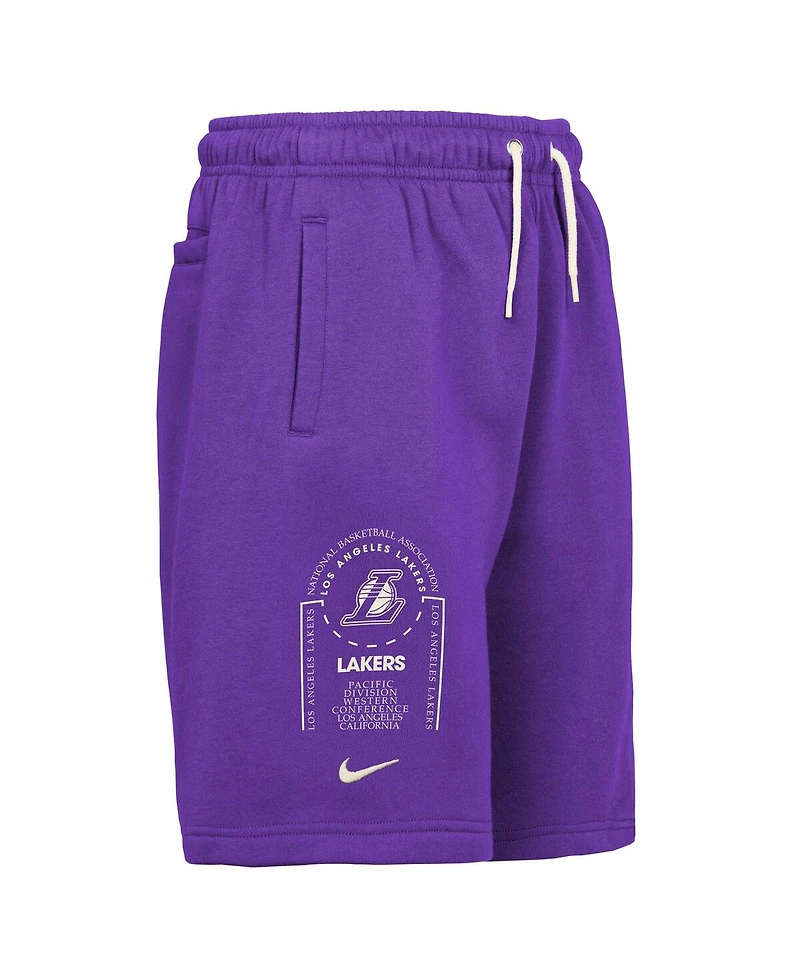Nike Big Boys and Girls Purple Los Angeles Lakers Courtside Club Fleece Shorts