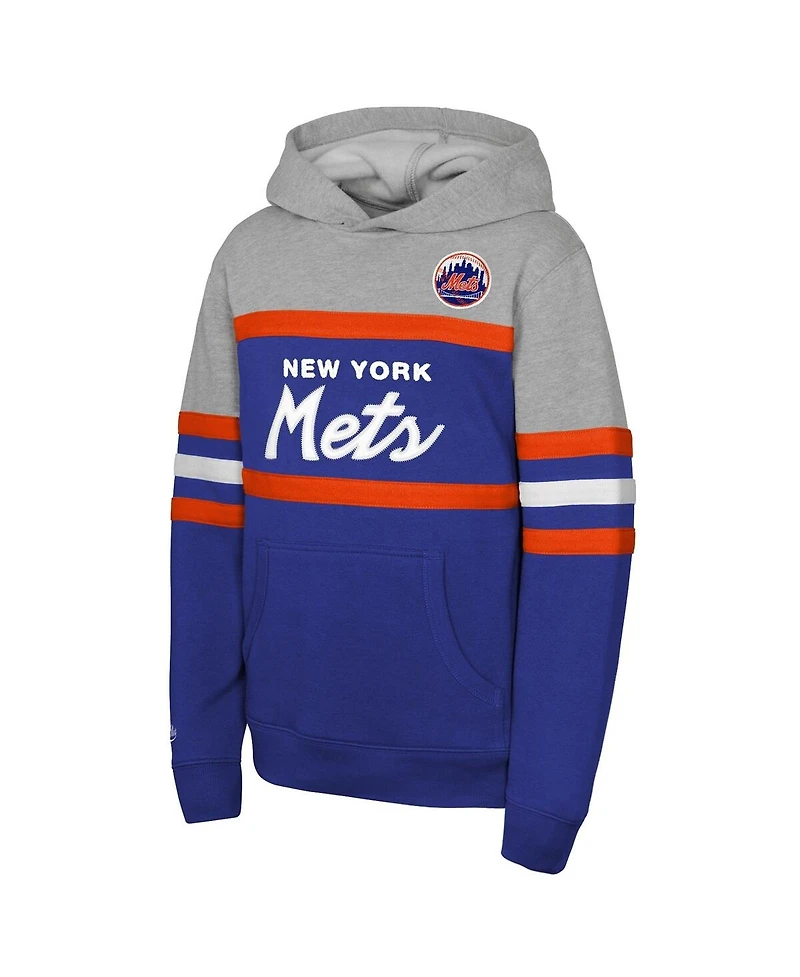 Mitchell & Ness Big Boys and Girls Royal/Grey New York Mets Cooperstown Head Coach Pullover Hoodie