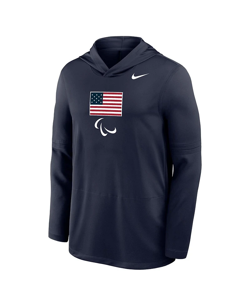 Nike Men's Navy U.s. Paralympics Lightweight Dri-fit Long Sleeve Hoodie T-Shirt