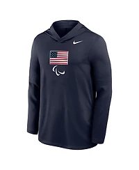 Nike Men's Navy U.s. Paralympics Lightweight Dri-fit Long Sleeve Hoodie T-Shirt