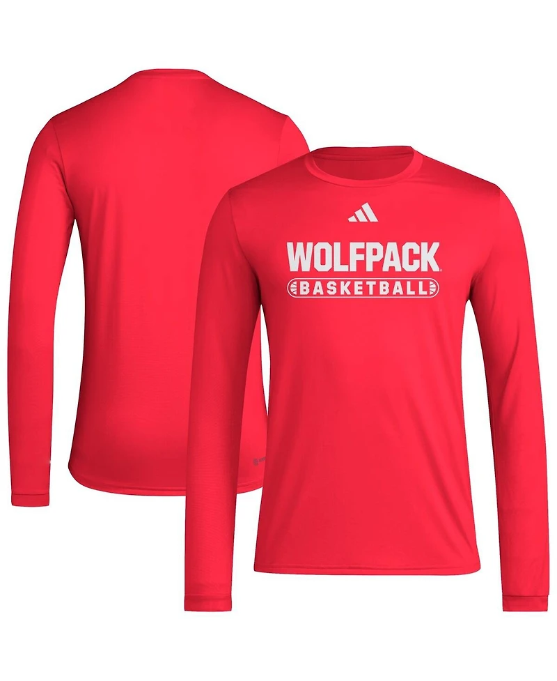 Adidas Men's Red Nc State Wolfpack On-Court Pregame Long Sleeve T-Shirt