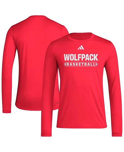 Adidas Men's Red Nc State Wolfpack On-Court Pregame Long Sleeve T-Shirt