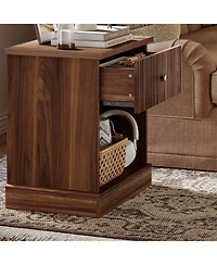 homfan Mid Century Modern Fluted Bedside Cabinet with Drawer, Space Saving Bedside Table with Large Storage for Bedroom and Living Room