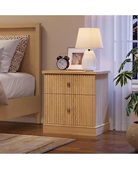 homfan 24 Inch Modern Fluted Nightstand, Small Accent Storage Cabinet with 2 Drawers, Curved Steady Base Side End Table