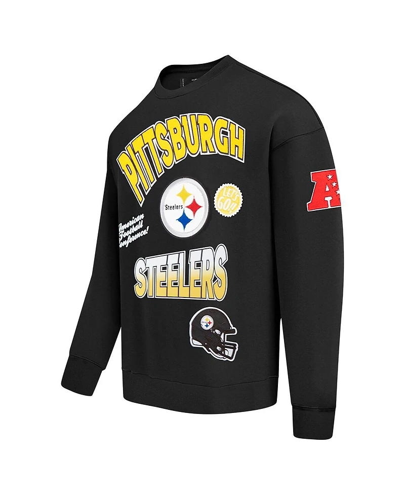 Pro Standard Men's Black Pittsburgh Steelers Turn It Up Drop Shoulder Pullover Sweatshirt