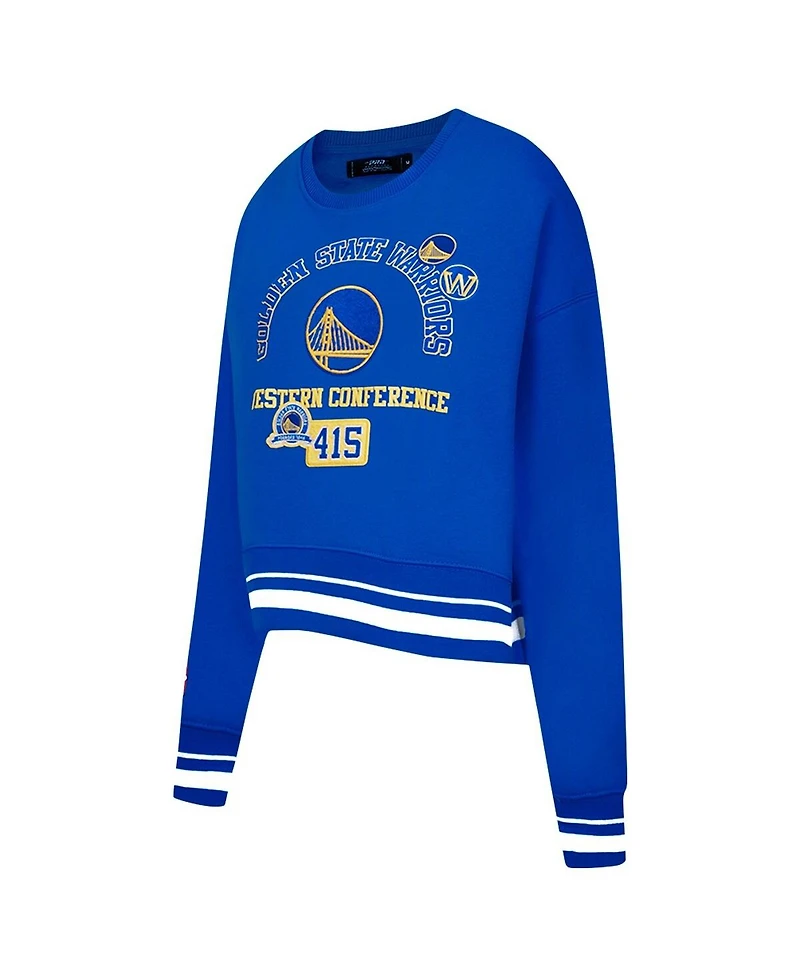 Pro Standard Women's Royal Golden State Warriors Area Code Cropped Pullover Sweatshirt