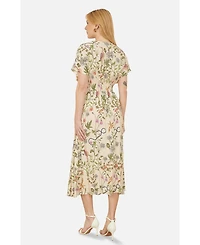 Yumi Women's Short Sleeve V-Neck Ruched Midi Dress