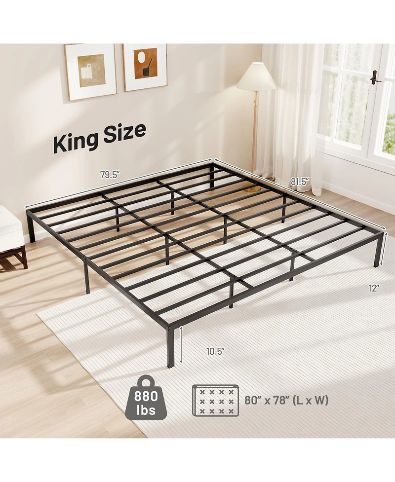 Gymax King Size Metal Bed Frame Heavy Duty Support Slats Mattress Foundation