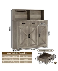gaomon Farmhouse Sideboard Buffet Cabinet with Microwave Stand, Barn Doors Buffet Storage Cabinet with Drawers and Shelves