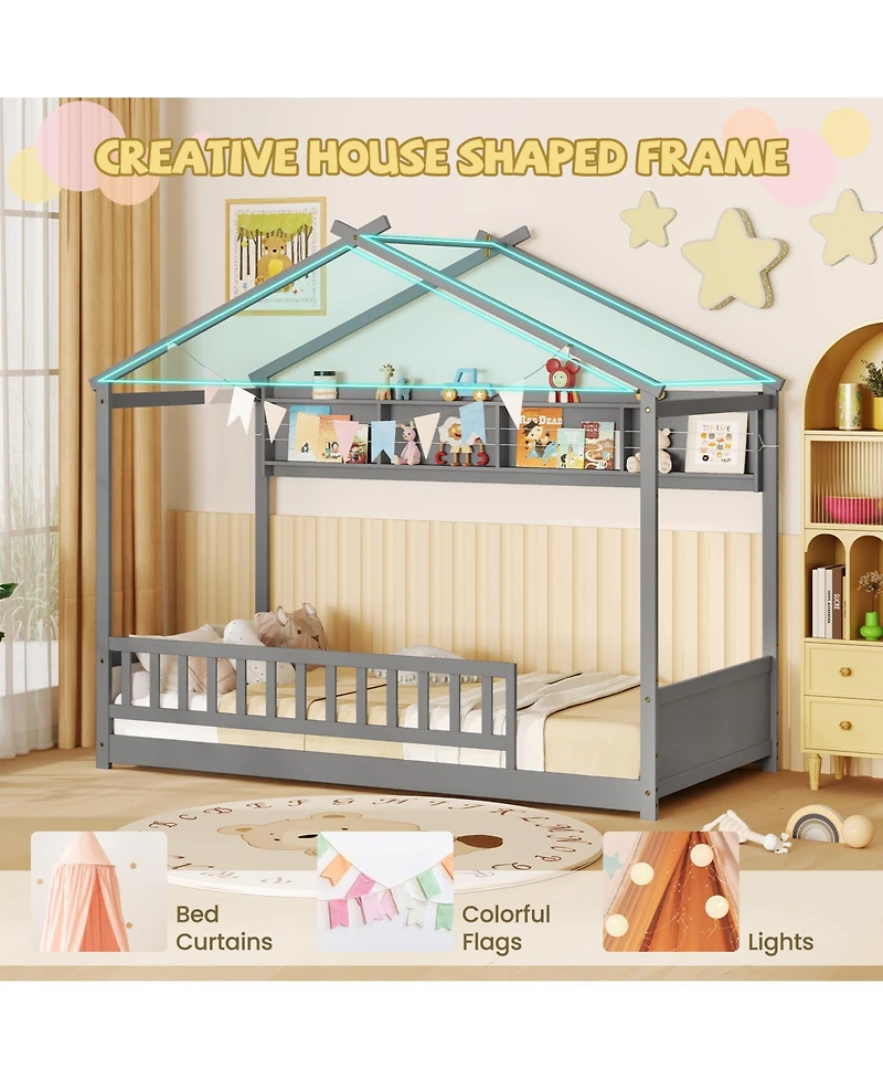Sugift Twin Size House Bed with Storage Shelf and Headboard